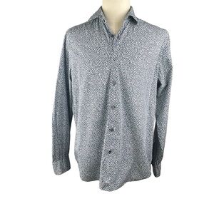 Saks Fifth Avenue Black Label Men’s Blue White Button Down Shirt Slim Fit Sz. L